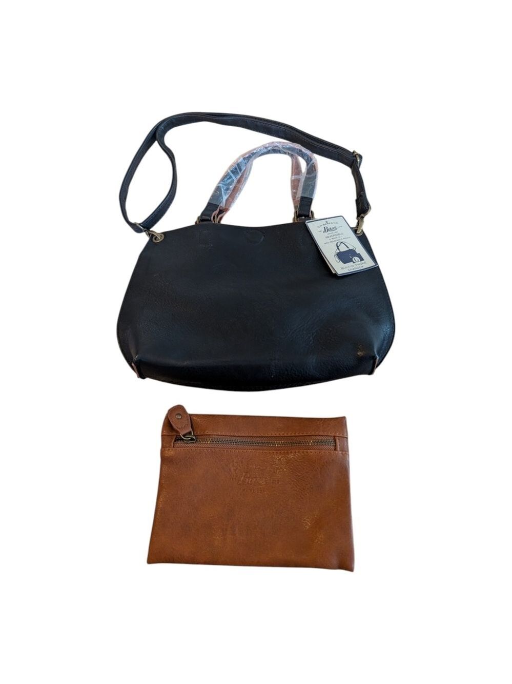 NEW BASS Black & Brown reversible handbag with coin purse - Giftable